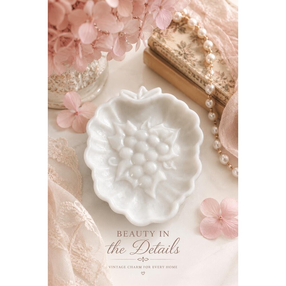 Vintage Hazel Atlas Milk Glass Grape Candy Dish – 7” x 6” Trinket Bowl